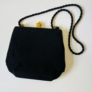 Black canvas purse with gold crown detail 80s 90s evening bag